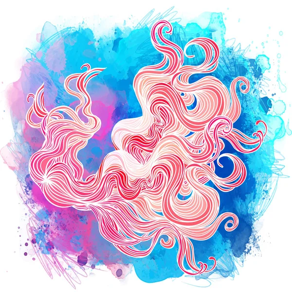 Vector pink abstract hand-drawn pattern with waves and clouds. S — Stock Vector