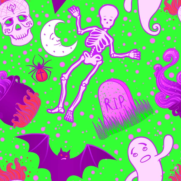 Cadılar Bayramı şirin seamless modeli. Vektör çizim başlıklı. Fab