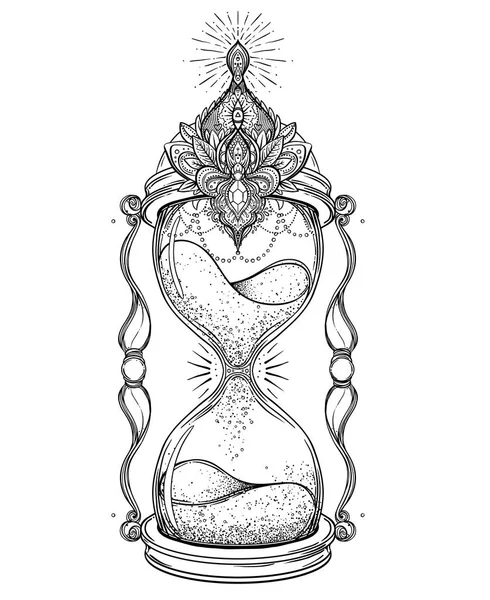 装飾的な骨董品に分離されたバラ図と砂時計 — ストックベクタ