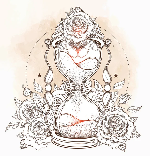 Dekorativa antika timglas med rosor illustration isolerade på — Stock vektor