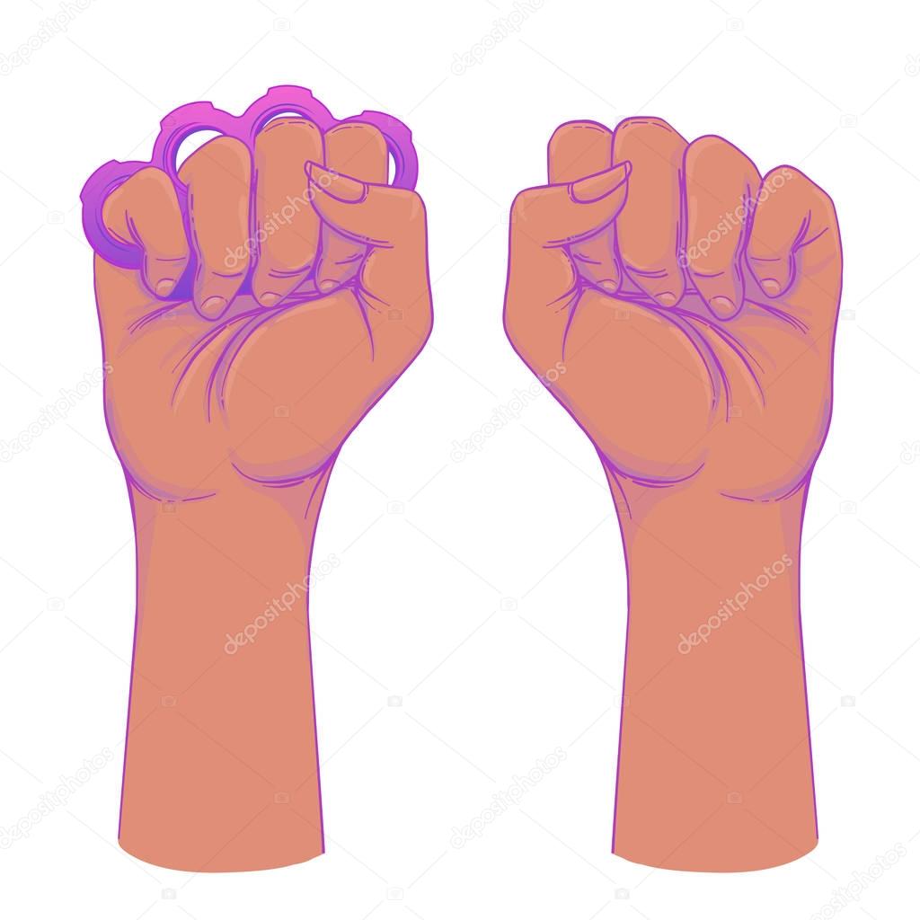 African American Woman's hand with her fist raised up. Girl Powe