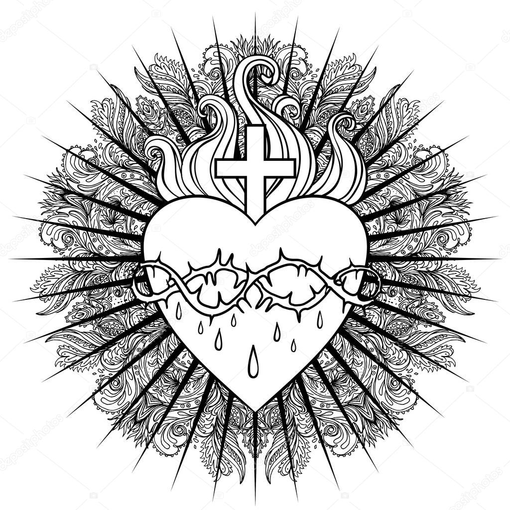 Sacré-coeur de Jésus. Illustration vectorielle isolée sur blanc ove