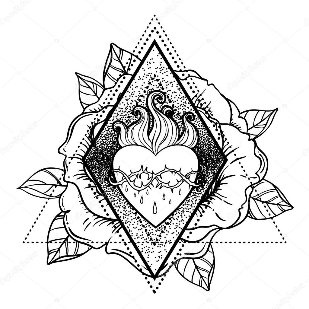 Sacred Heart of Jesus. Vector illustration isolated on white ove
