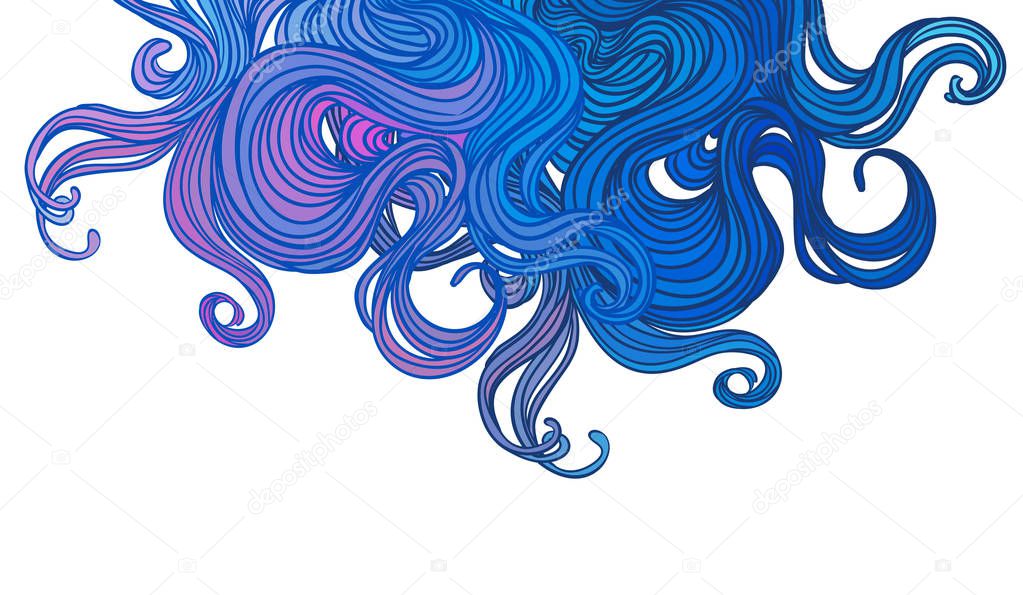 Vector pink abstract hand-drawn pattern with waves and clouds. S