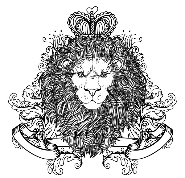 Ilustração decorativa de heráldica Leão Cabeça com coroa real um —  Vetores de Stock