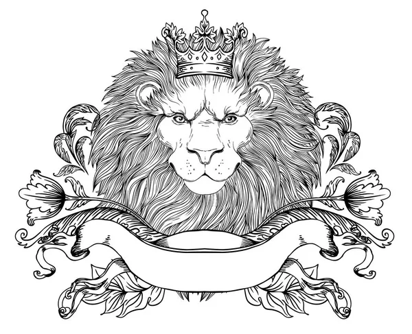 Dekorative Darstellung des heraldischen Löwenkopfes mit Königskrone a — Stockvektor