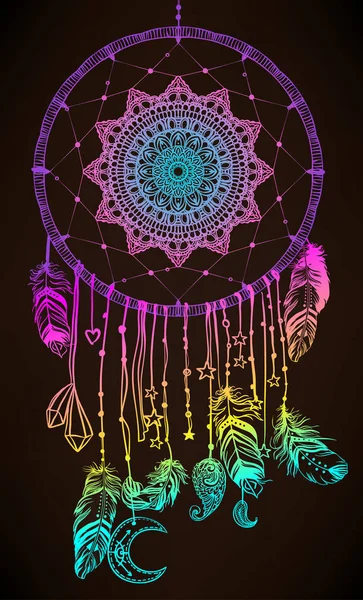 Ręcznie rysowane dreamcatcher talizman Native American Indian z fea — Wektor stockowy