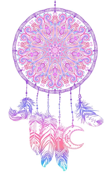 Hand drawn Native American Indian talisman dreamcatcher with fea — Stock Vector