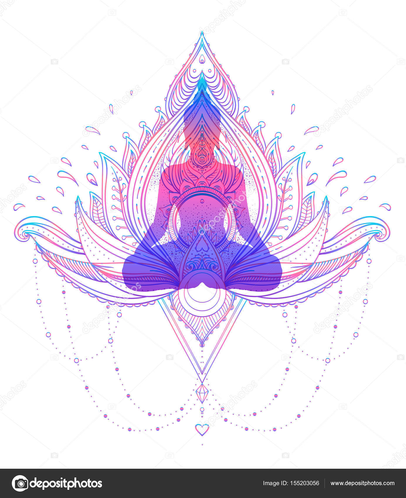 Silhouette De Bouddha Assis Sur Fleur De Lotus Ornemental