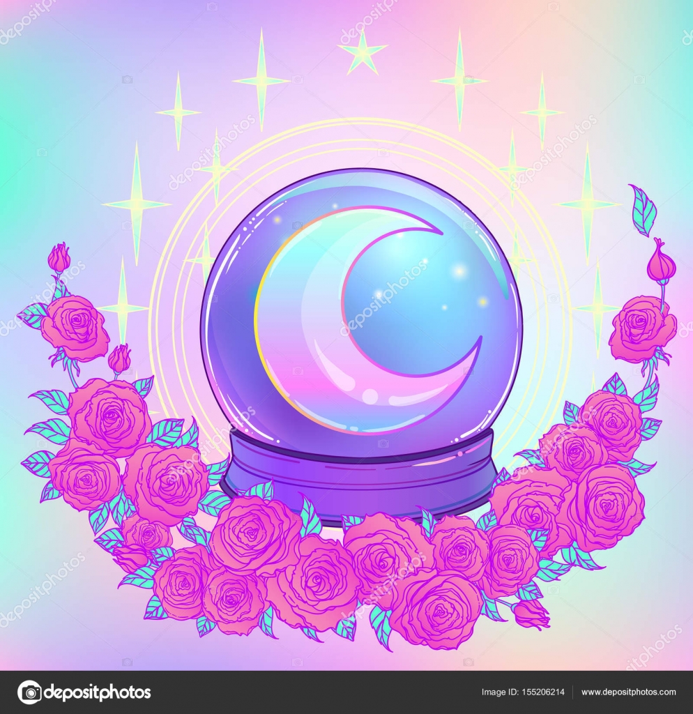 luna e stelle variopinte isolate su bianco Illustrazione vettoriale carino raccapricciante Disegno gotico simbolo magico mistico colori pastello