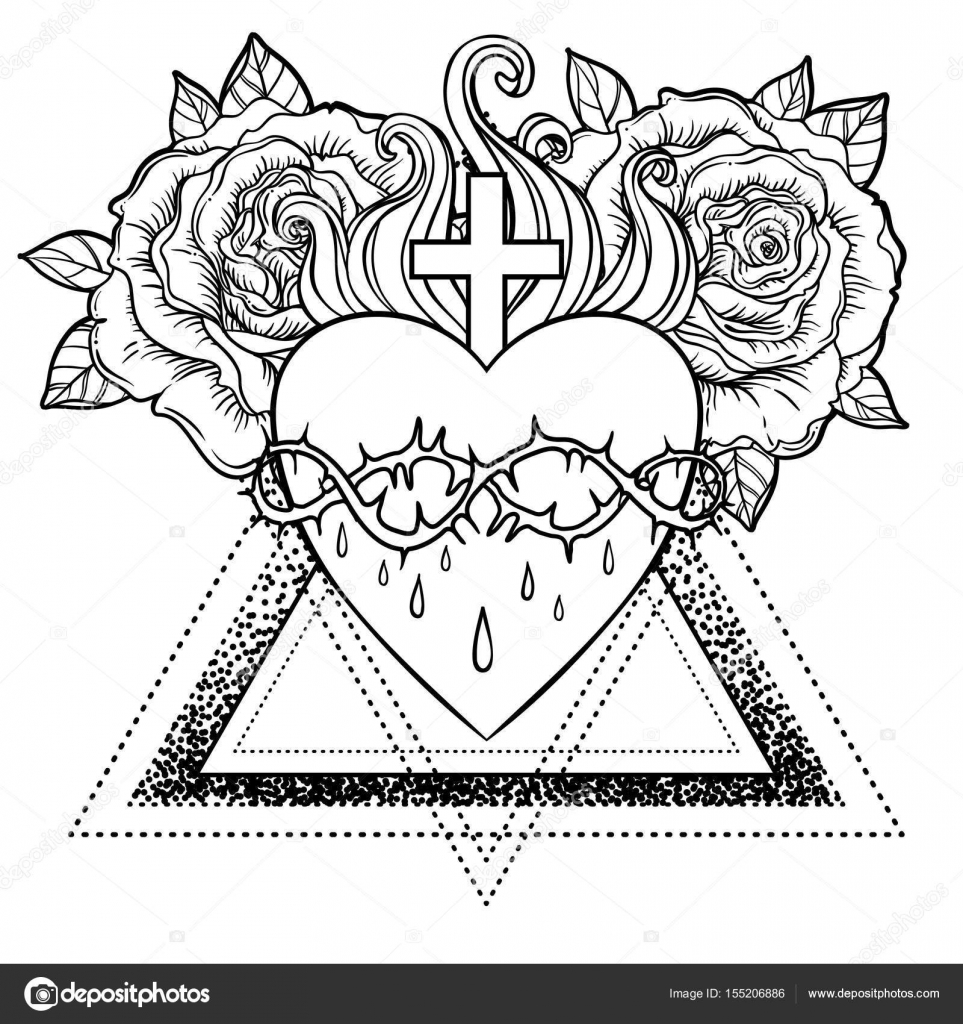 Sacré coeur de Jésus Illustration vectorielle isolée sur blanc ove — Image vectorielle