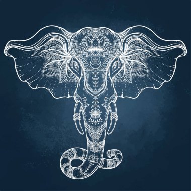 Mandala üzerinde güzel çizilmiş kabile stili fil. Colorfu