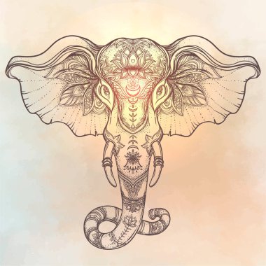 Mandala üzerinde güzel çizilmiş kabile stili fil. Colorfu