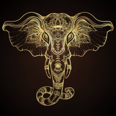 Mandala üzerinde güzel çizilmiş kabile stili fil. Colorfu