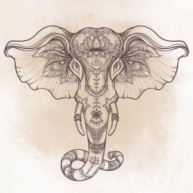Mandala üzerinde güzel çizilmiş kabile stili fil. Colorfu