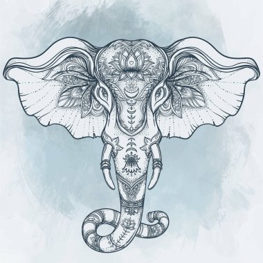 Mandala üzerinde güzel çizilmiş kabile stili fil. Colorfu