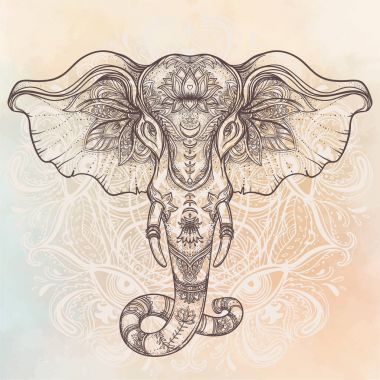 Mandala üzerinde güzel çizilmiş kabile stili fil. Colorfu