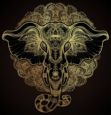 Mandala üzerinde güzel çizilmiş kabile stili fil. Colorfu