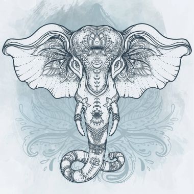 Mandala üzerinde güzel çizilmiş kabile stili fil. Colorfu