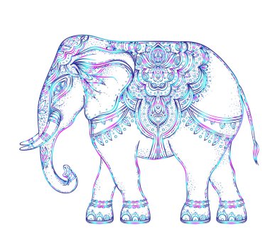 Mandala üzerinde güzel çizilmiş kabile stili fil. Colorfu
