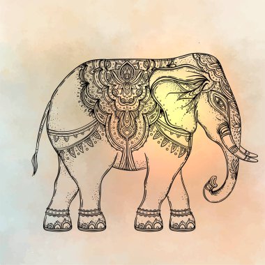 Mandala üzerinde güzel çizilmiş kabile stili fil. Colorfu