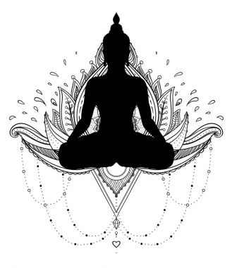 Süs Lotus çiçeği ile Buda, etnik siluet vektör