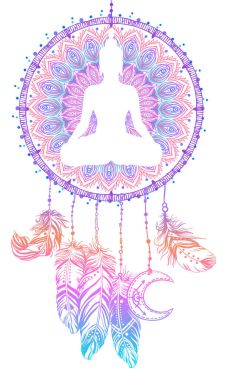 Buda siluet dreamcatcher üzerinde yuvarlak desen. Ezoterik vint