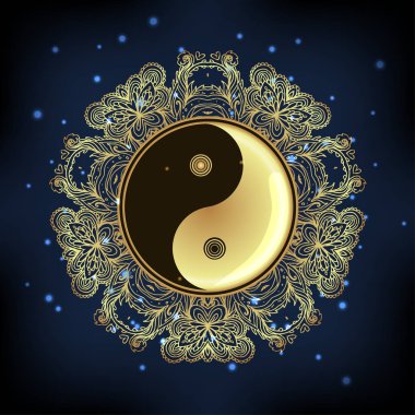 Yin ve yang Tao mandala sembolü. Yuvarlak süsleme desen. Vektör 