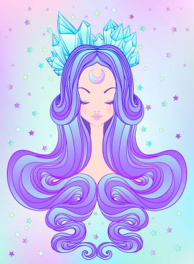 Cute teen girl with closed eyes and long hair. Mix of art nouvea clipart