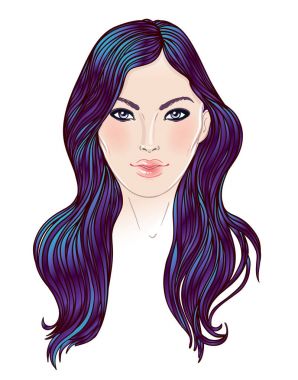 Beyaz bir genç kadın uzun saçlı moda vektör çizim