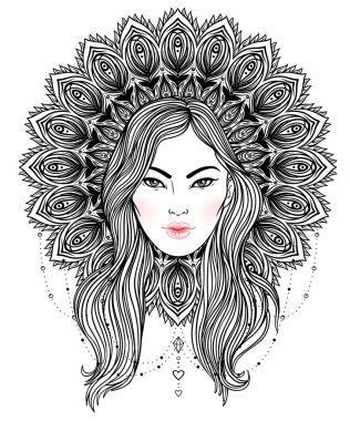 Kabile erime Boho Diva. Süslü taç güzel ilahi kızla