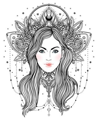 Kabile erime Boho Diva. Süslü taç güzel ilahi kızla
