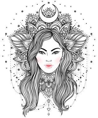 Kabile erime Boho Diva. Süslü taç güzel ilahi kızla