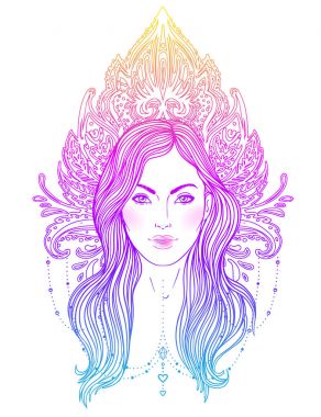 Kabile erime Boho Diva. Güzel Asyalı ilahi kız ile süslü