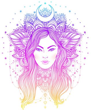 Kabile erime Boho Diva. Güzel Asyalı ilahi kız ile süslü