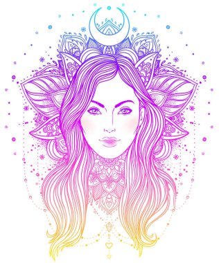 Kabile erime Boho Diva. Güzel Asyalı ilahi kız ile süslü