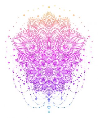 Vektör süs Lotus çiçek ve ay, etnik sanat, ben desenli