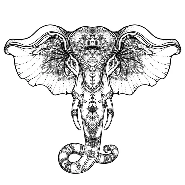 Mandala üzerinde güzel çizilmiş kabile stili fil. Colorfu
