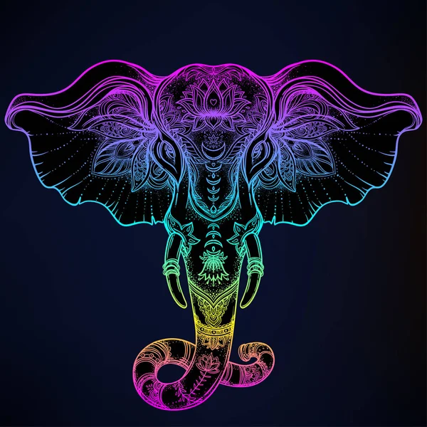 Beautiful hand-drawn tribal style elephant over mandala. Colorfu — Stock Vector