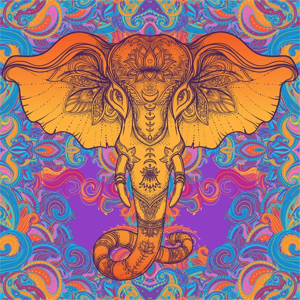 Prachtige handgetekende tribal stijl olifant over mandala. Colorfu — Stockvector