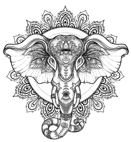 Hermoso elefante de estilo tribal dibujado a mano sobre mandala. Colorfu — Vector de stock