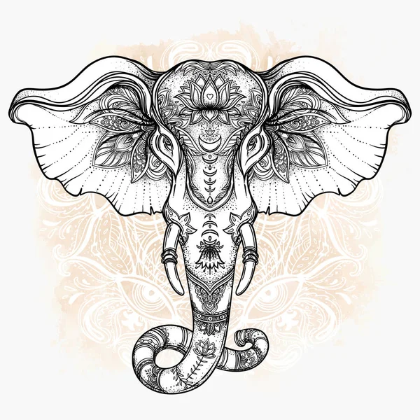 Belo elefante de estilo tribal desenhado à mão sobre mandala. Colorfu. — Vetor de Stock