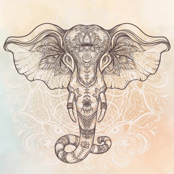 Mandala üzerinde güzel çizilmiş kabile stili fil. Colorfu