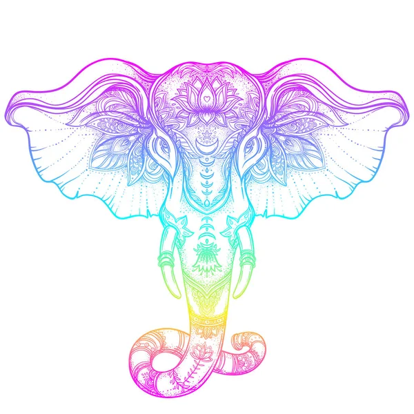 Hermoso elefante de estilo tribal dibujado a mano sobre mandala. Colorfu — Vector de stock