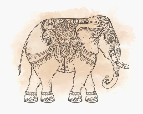 Bellissimo elefante in stile tribale disegnato a mano sul mandala. Colorfu — Vettoriale Stock