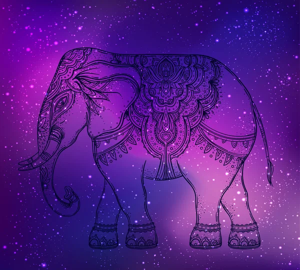 Bellissimo elefante in stile tribale disegnato a mano sul mandala. Colorfu — Vettoriale Stock