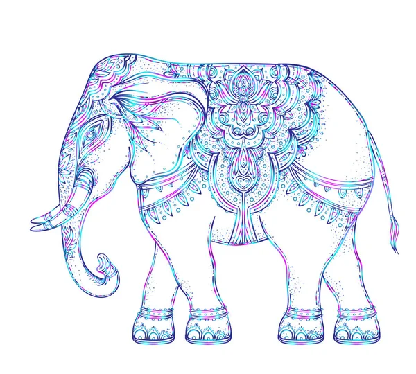 Beautiful hand-drawn tribal style elephant over mandala. Colorfu — Stock Vector