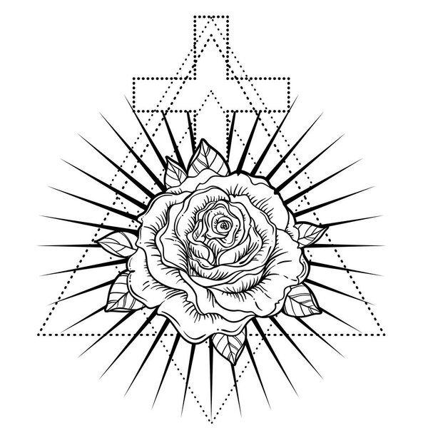 Rosicrucianism symbol. Blackwork tattoo flash.