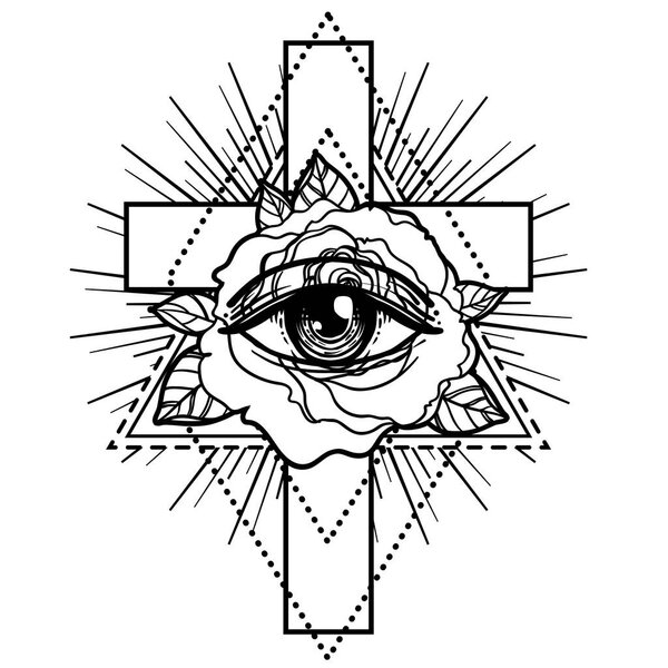 Rosicrucianism symbol. Blackwork tattoo flash.