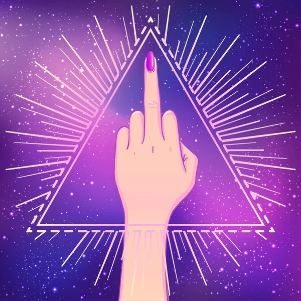 女性手線で三角形に中指を表示。Femin — ストックベクタ
